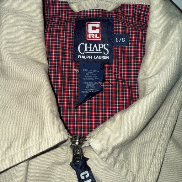 Large Chaps Ralph Lauren Tan Harrington Jacket Men’s Large Zip Front Cotton - Picture 2 of 2